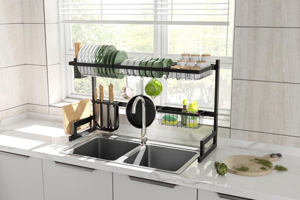 Escurridor De Platos Cristora, Negro, Metalico doble de 2 niveles