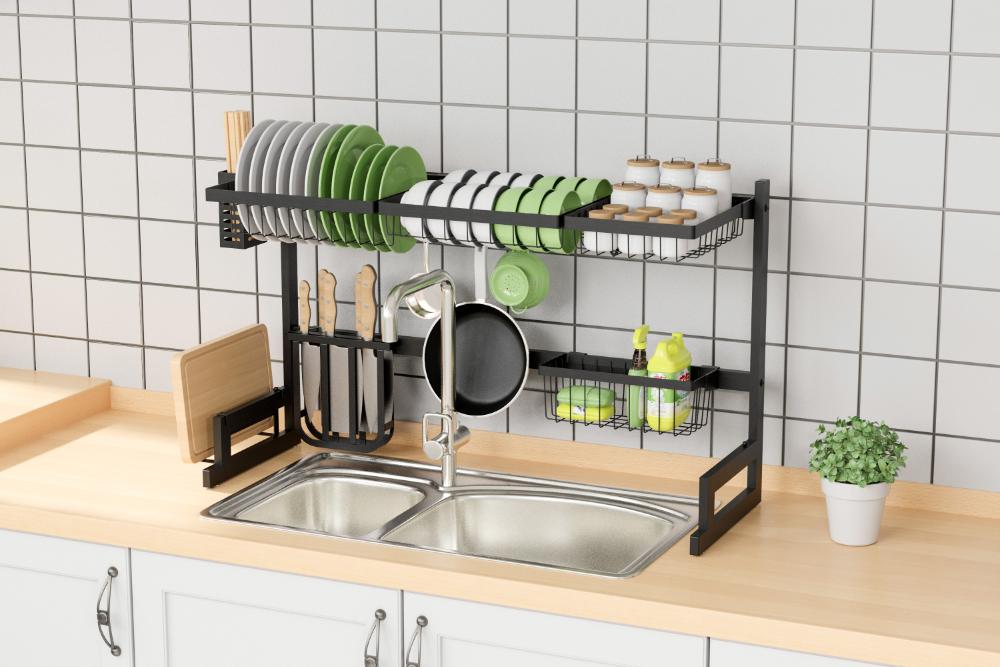Escurridor De Platos Cristora, Negro, Metalico doble de 2 niveles