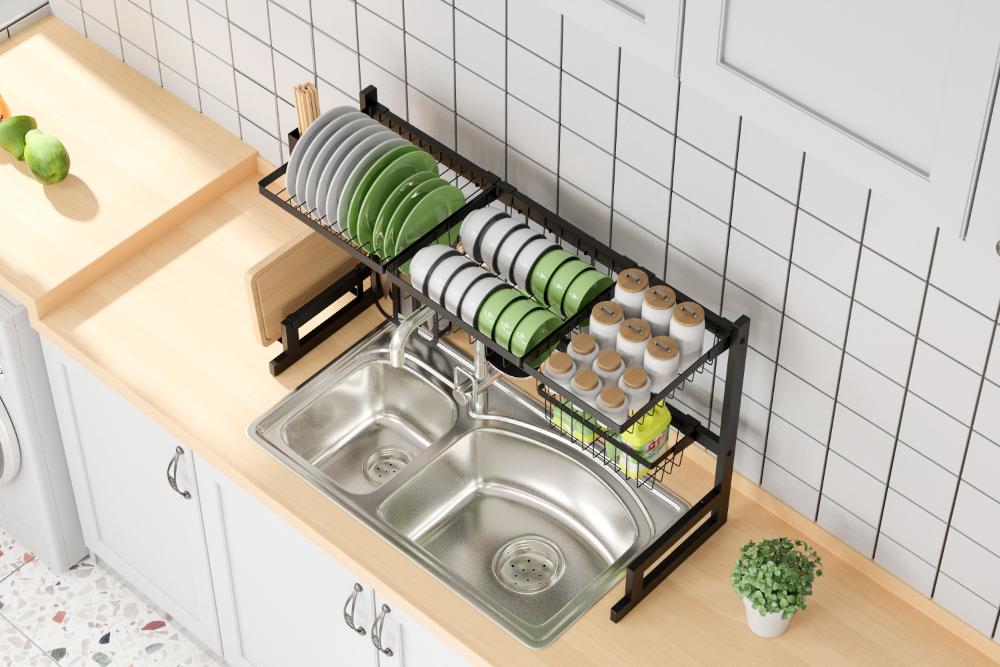 Escurridor De Platos Cristora, Negro, Metalico doble de 2 niveles