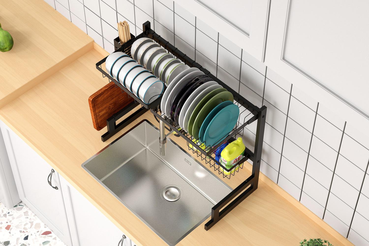 Escurridor De Platos Fluvia, Negro, Metalico de 2 niveles
