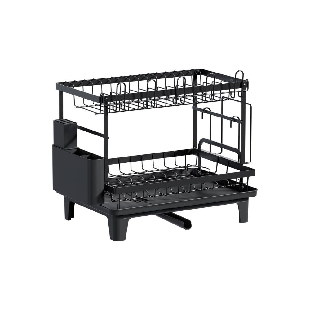 Escurridor De Platos Flow, Negro, Metalico de 2 niveles