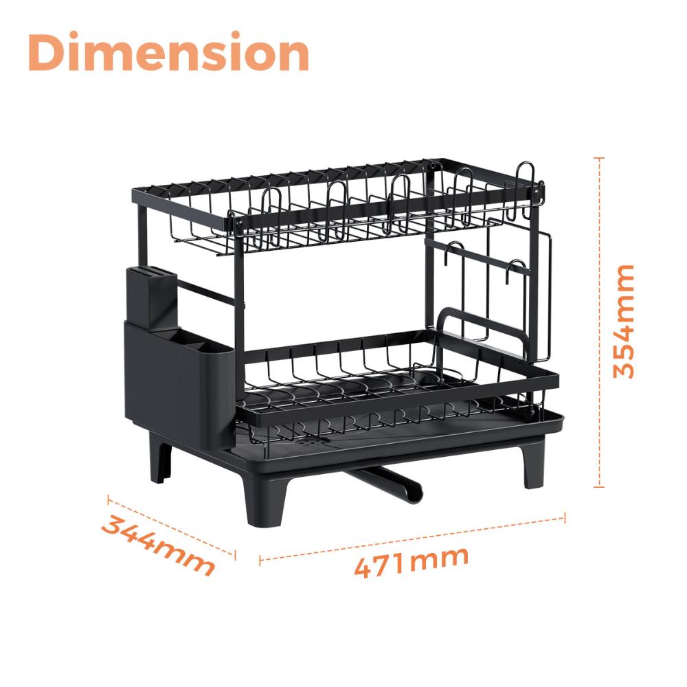 Escurridor De Platos Flow, Negro, Metalico de 2 niveles