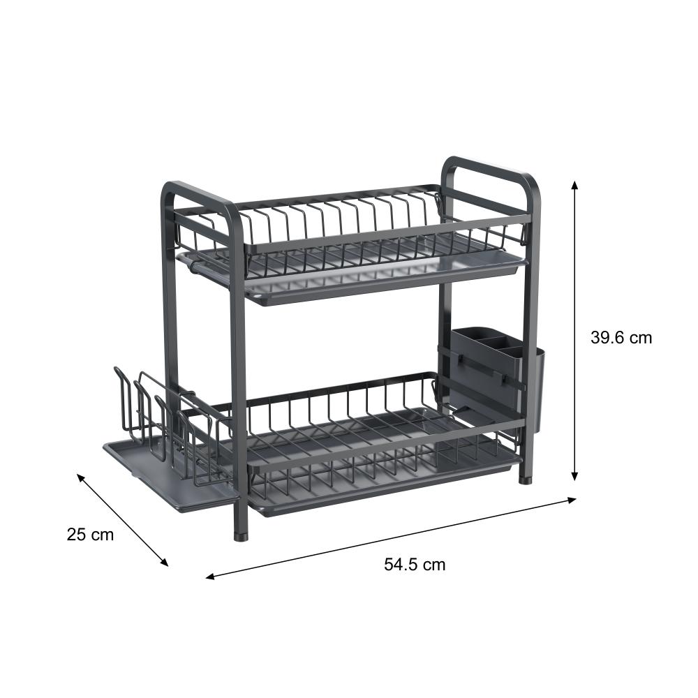 Escurridor De Platos Clarity, Negro, Metalico de 2 niveles