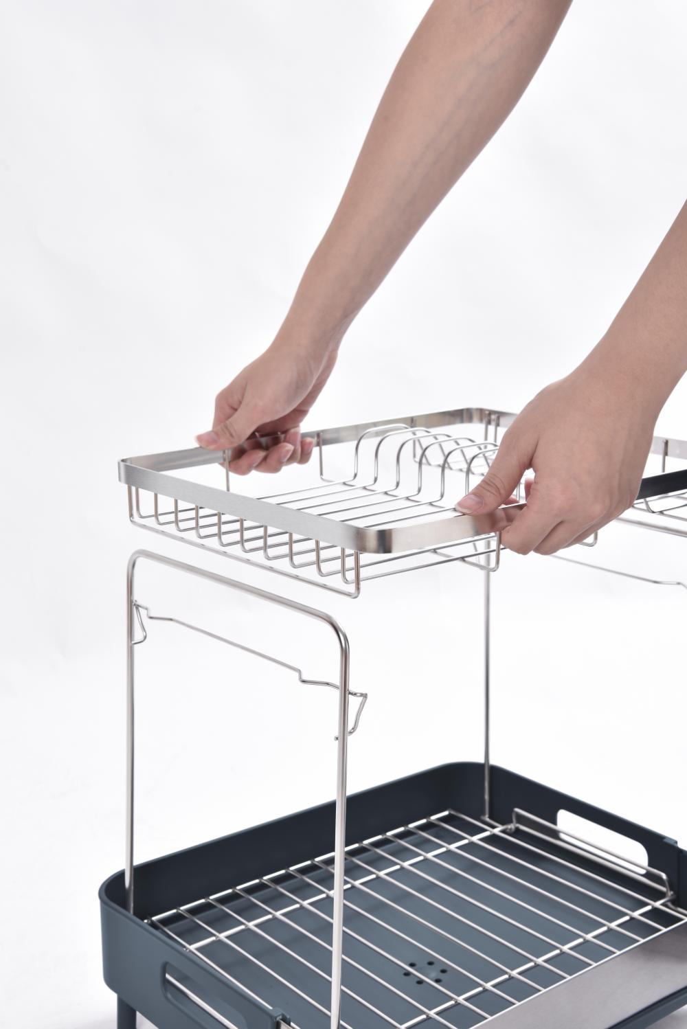 Escurridor De Platos Secoria, Gris Oscuro, en acero inoxidable de 2 niveles