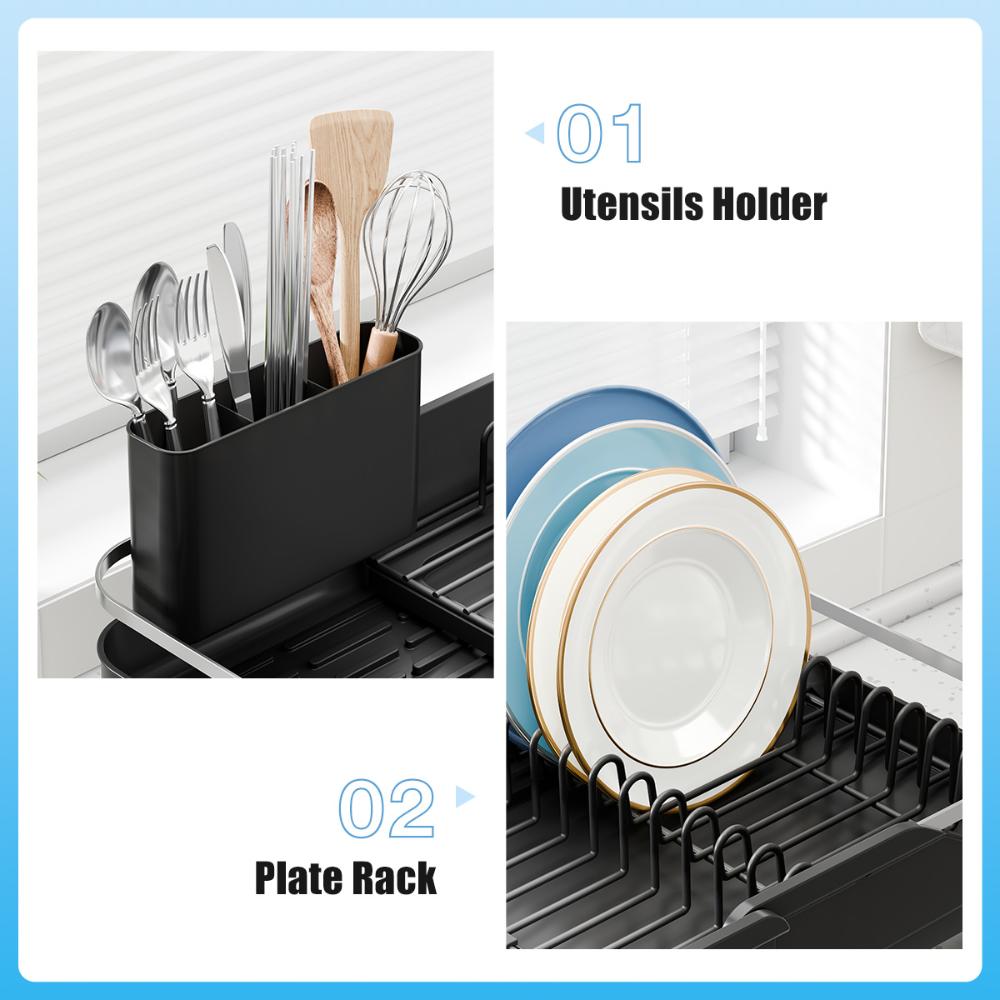 Escurridor De Platos Pureza, Negro, Metalico Cromado Expandible