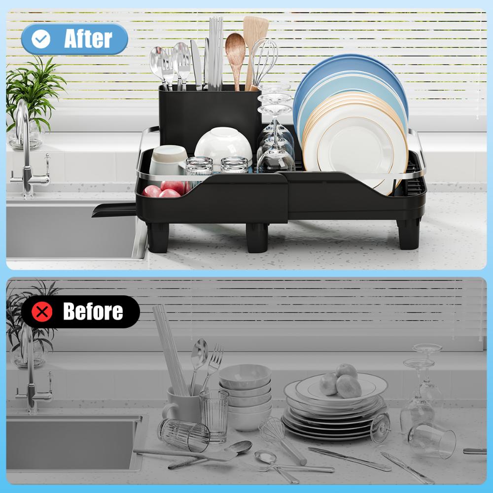 Escurridor De Platos Pureza, Negro, Metalico Cromado Expandible