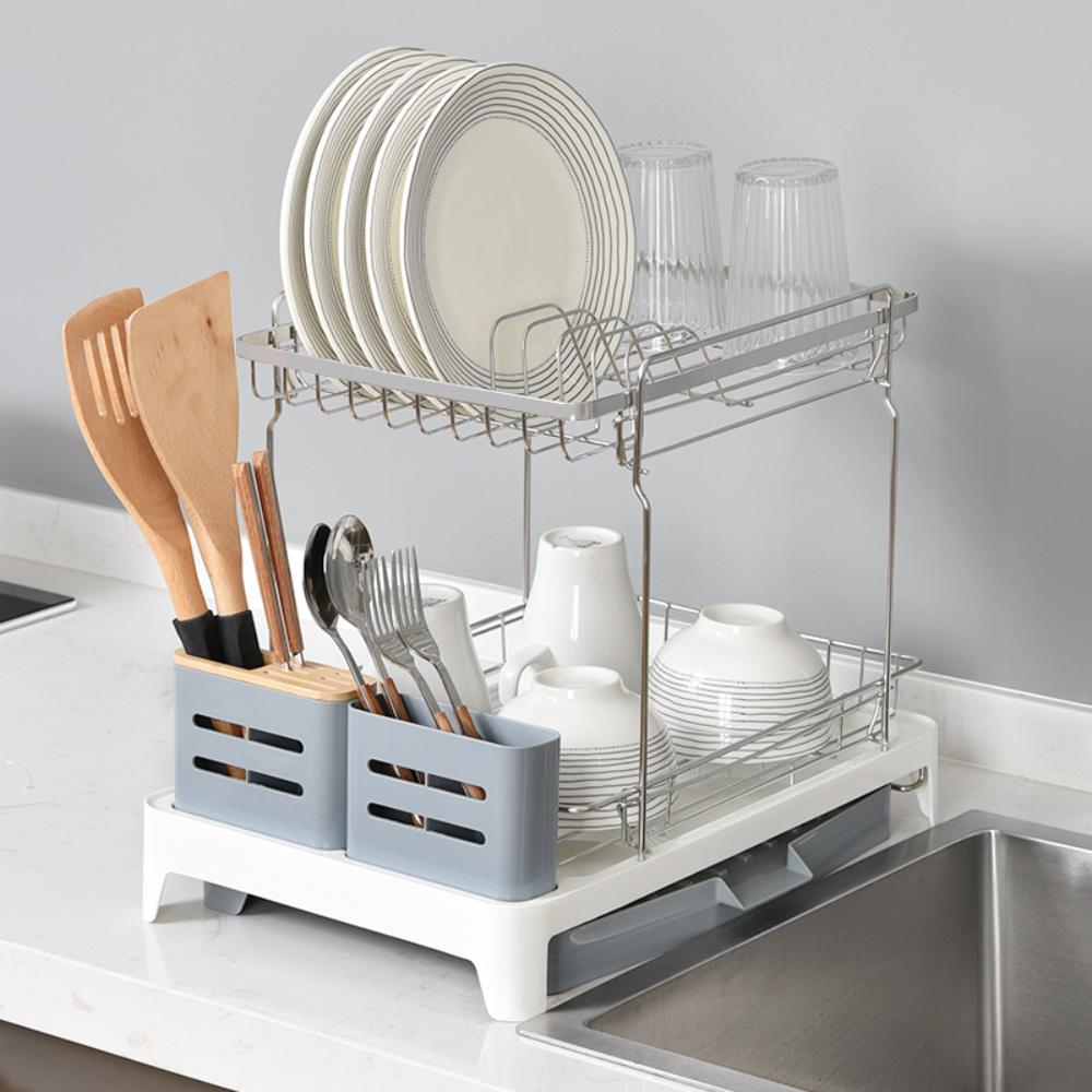 Escurridor De Platos Expandible Frescura, Gris y Blanco, en acero inoxidable