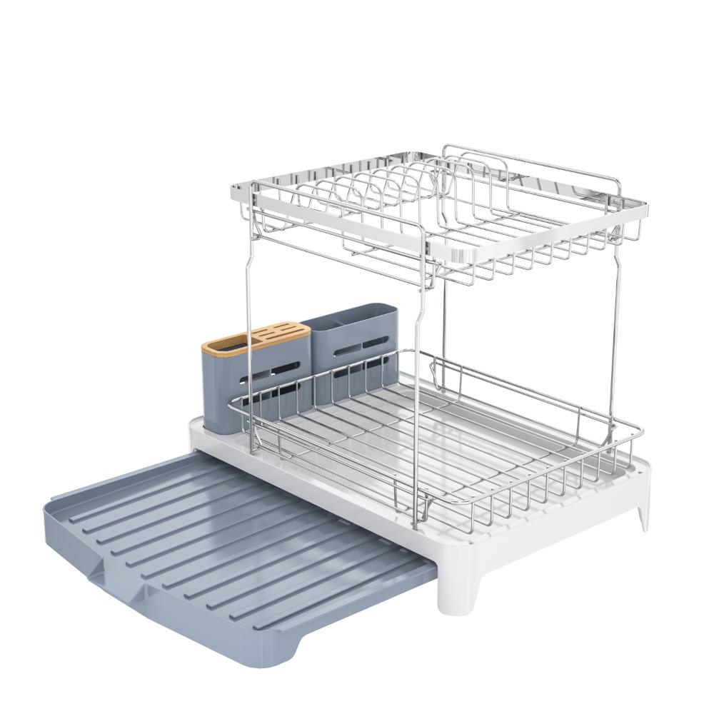 Escurridor De Platos Expandible Frescura, Gris y Blanco, en acero inoxidable