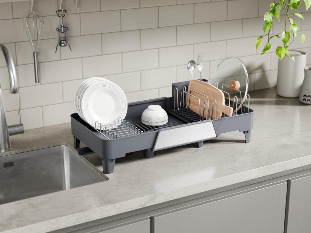 Escurridor De Platos Aquira, Gris Oscuro, Expandible con escurridor