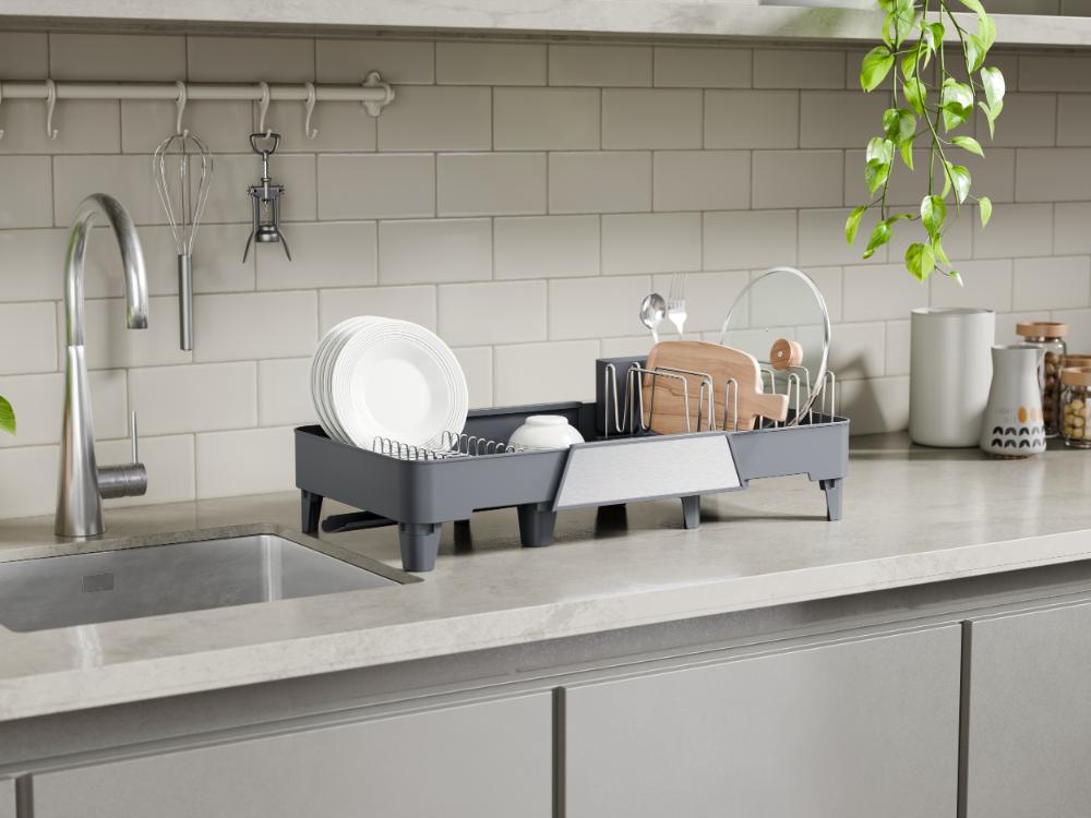 Escurridor De Platos Aquira, Gris Oscuro, Expandible con escurridor