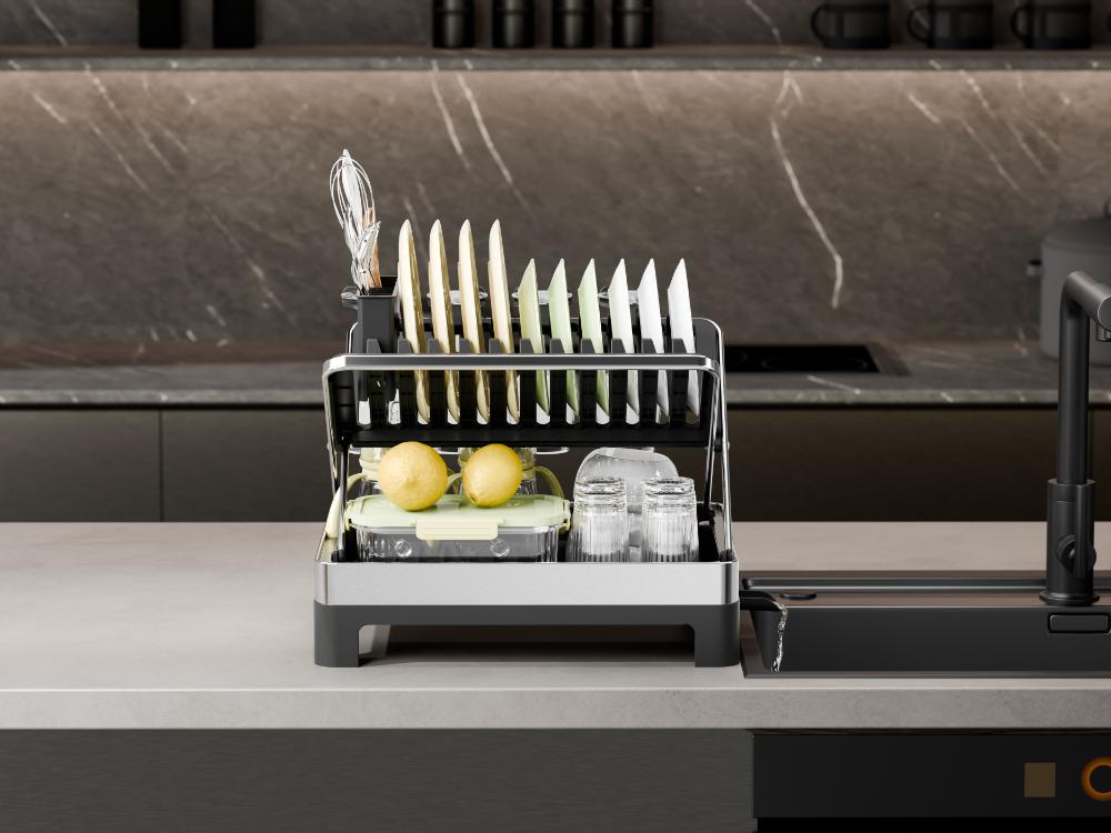 Escurridor De Platos Plegable Vitalia, Negro y Gris, en forma de X Metalizado
