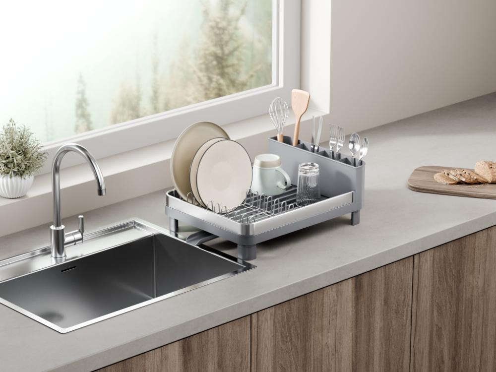 Escurridor De Platos Pureza, Gris Mate, en Acero inoxidable y Plastico