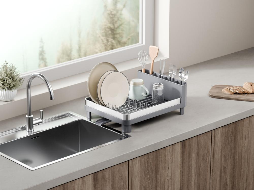 Escurridor De Platos Pureza, Gris Mate, en Acero inoxidable y Plastico