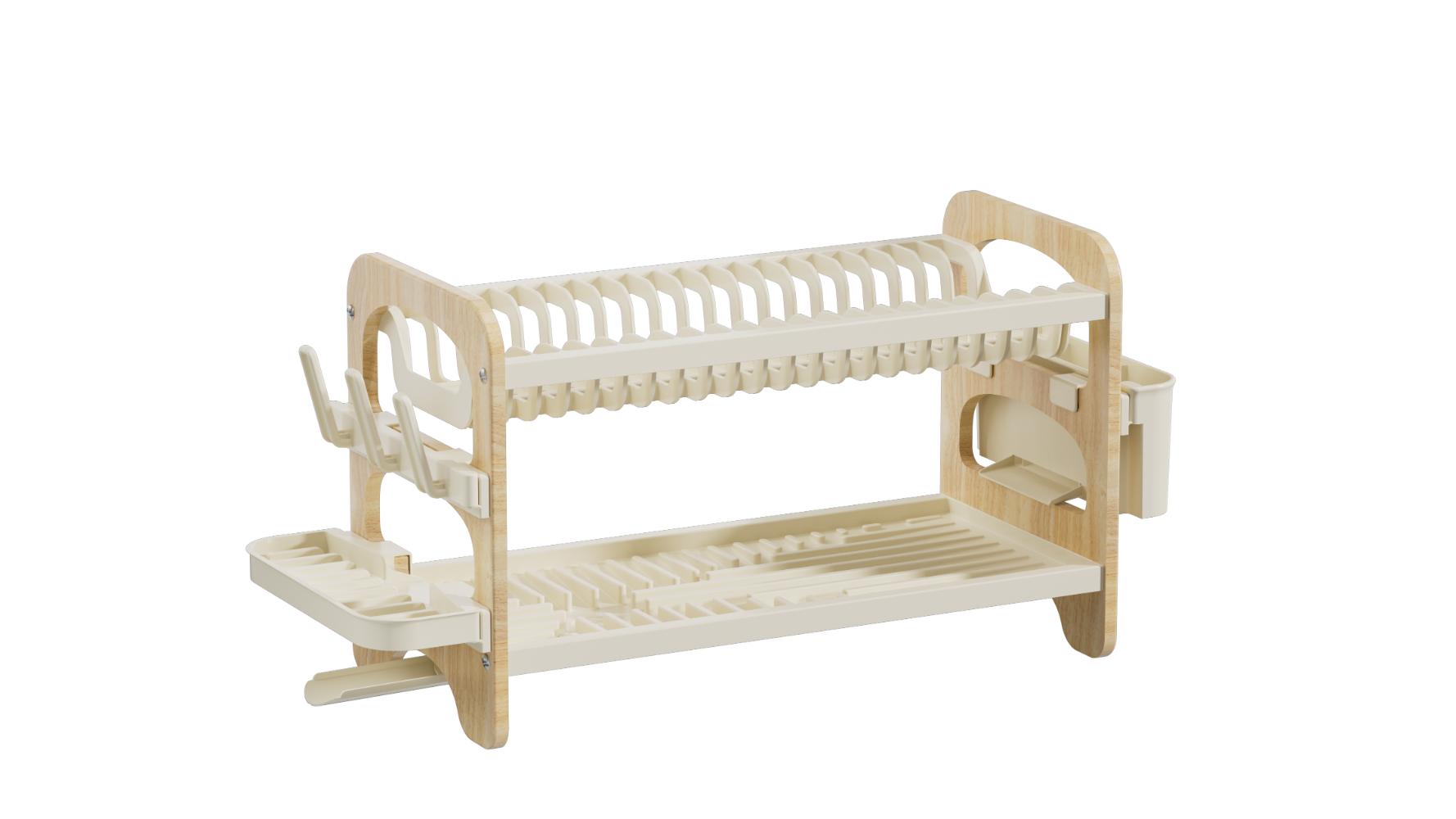 Escurridor De Platos Escurora, Madera y Beige, de 2 niveles