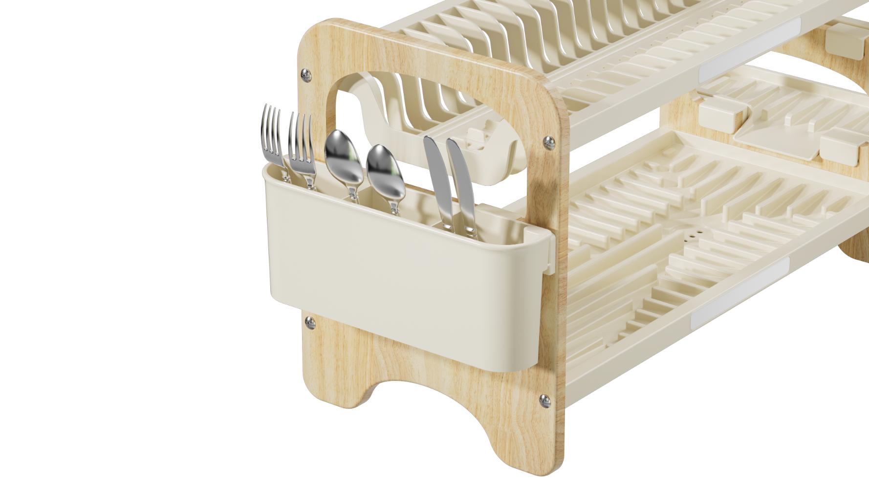 Escurridor De Platos Escurora, Madera y Beige, de 2 niveles