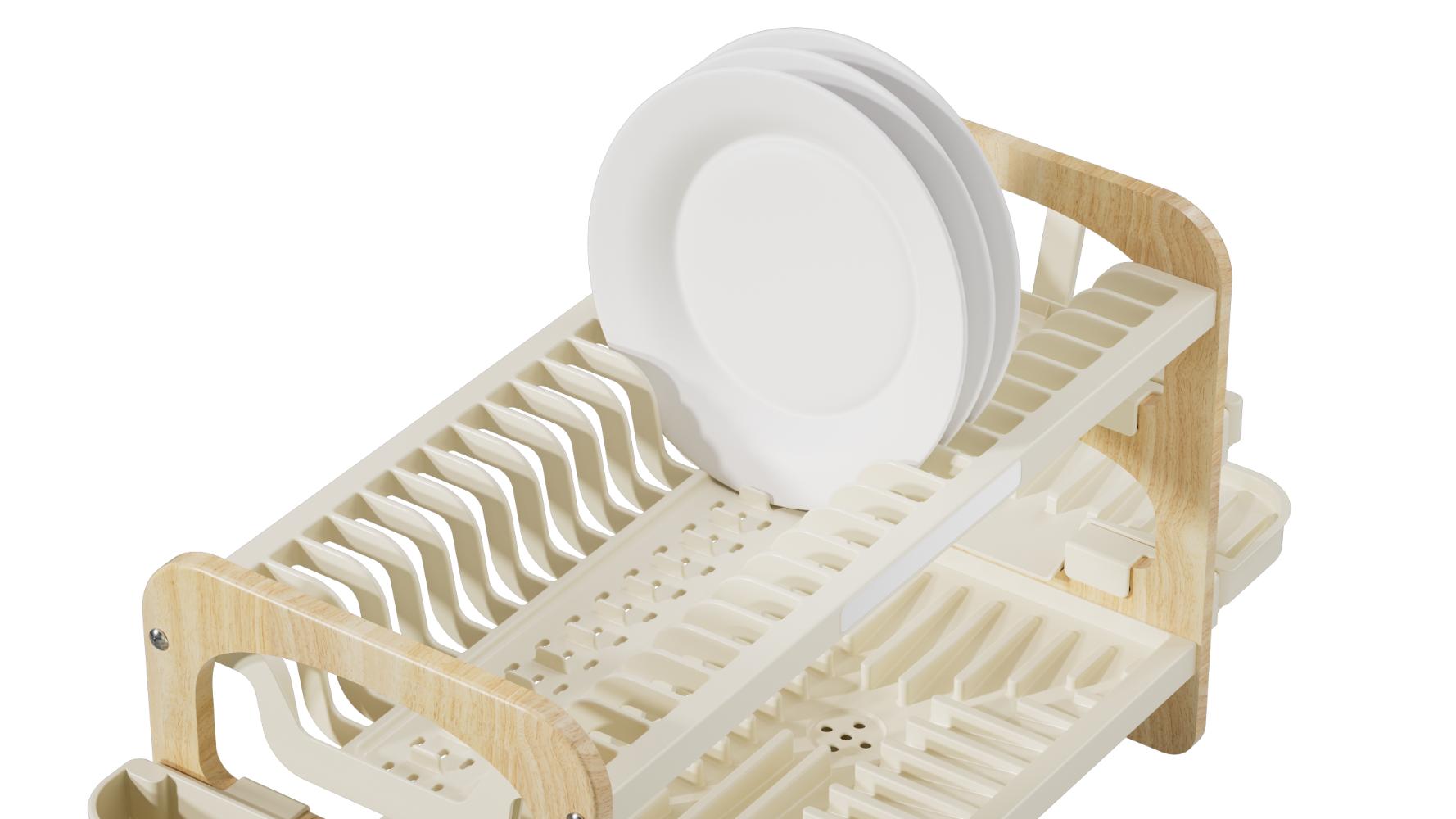 Escurridor De Platos Escurora, Madera y Beige, de 2 niveles