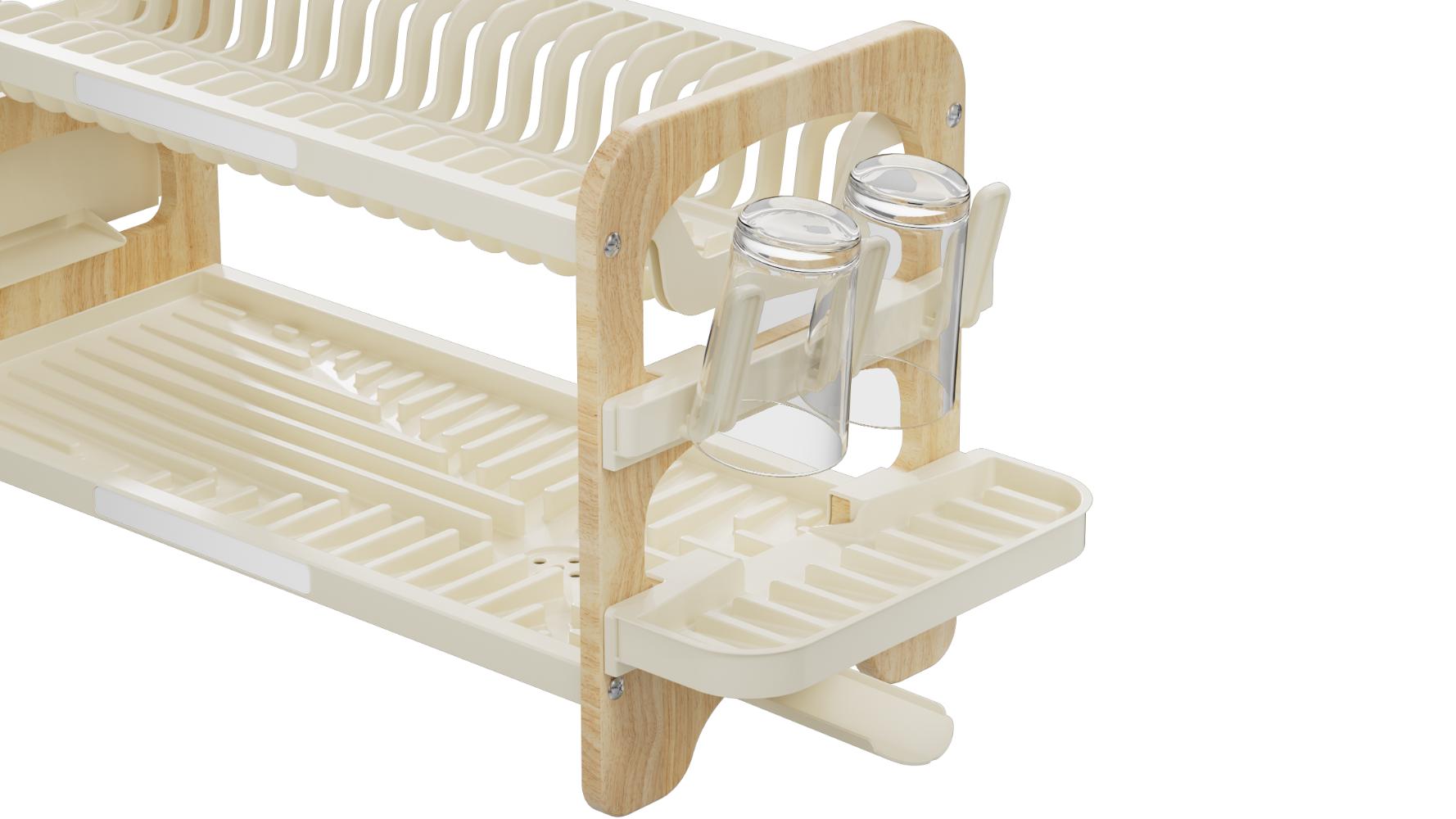Escurridor De Platos Escurora, Madera y Beige, de 2 niveles