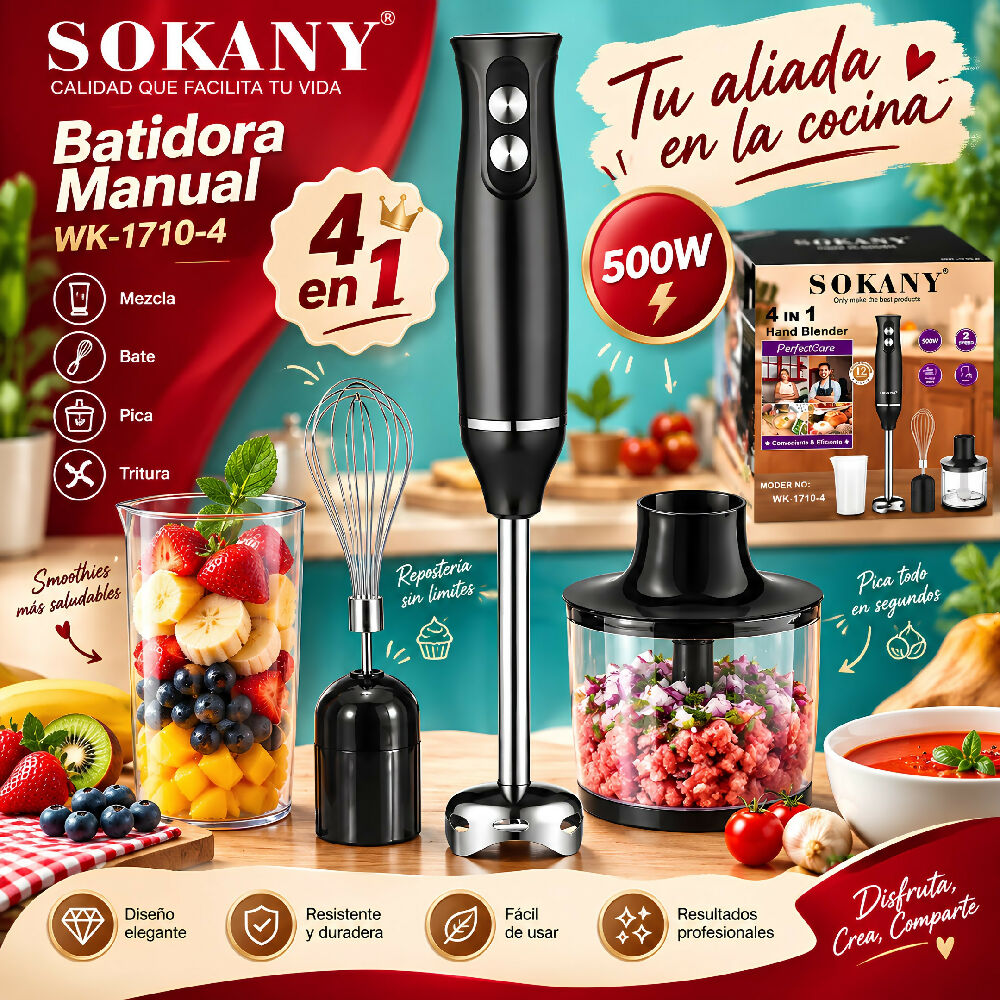 Batidora De Mano Sokany WK 1710-4 Procesador Y Licuadora Multifuncional