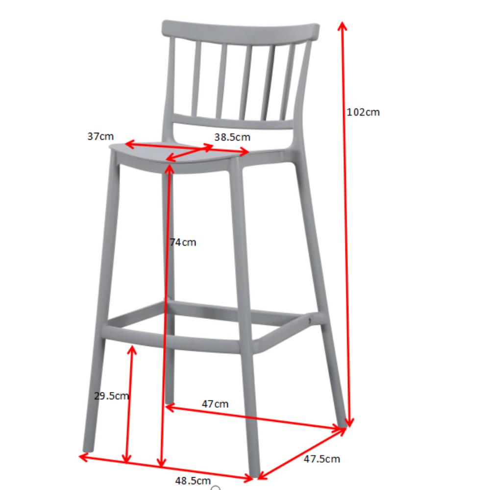 Silla para Bar Oxford, Gris, Con espaldar en barras y diseño minimalista X4