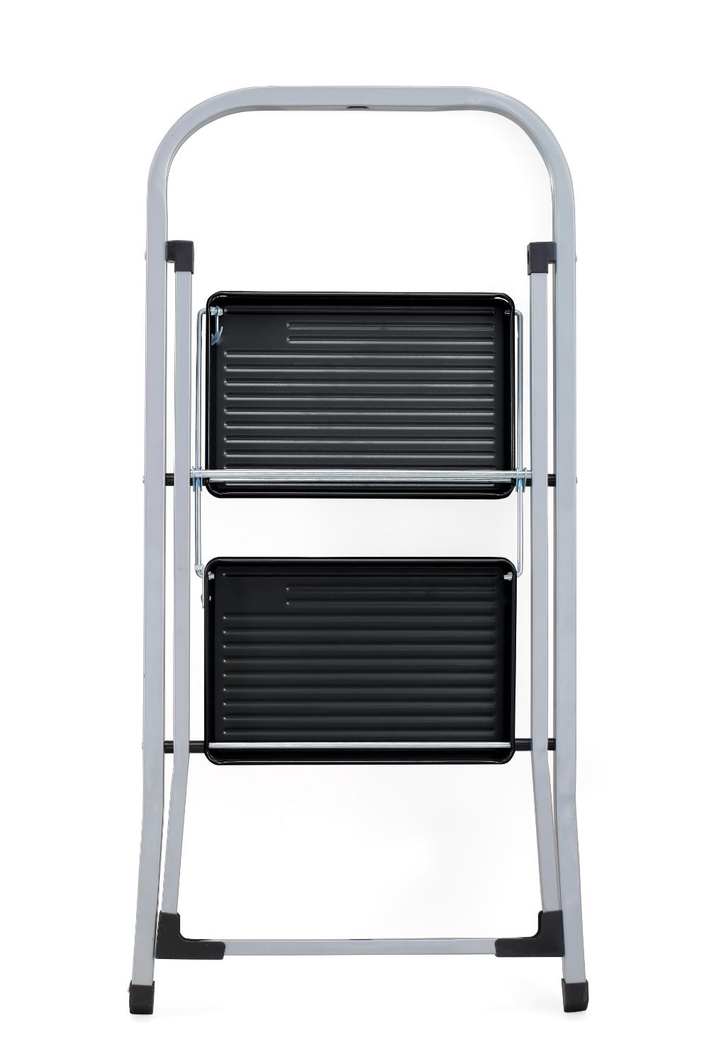 Escalera Tubular Trébol, Gris y Negro, Plagable de 2 Niveles