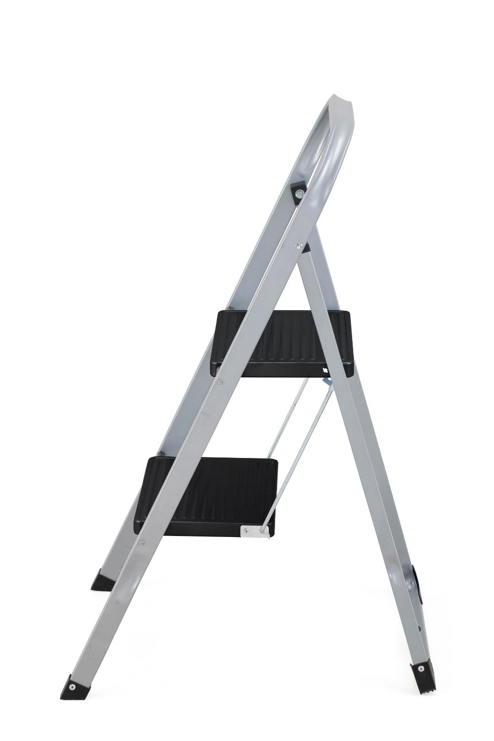 Escalera Tubular Trébol, Gris y Negro, Plagable de 2 Niveles