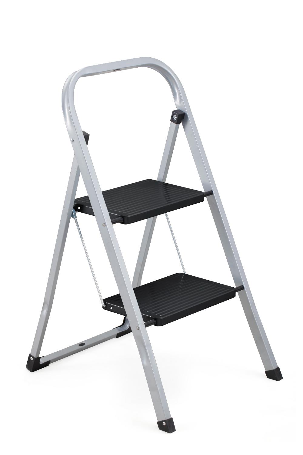 Escalera Tubular Trébol, Gris y Negro, Plagable de 2 Niveles