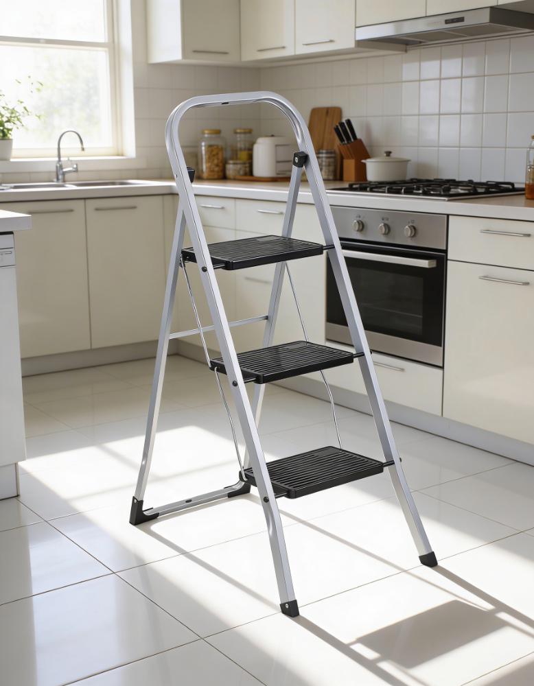 Escalera Tubular Luminas, Gris y Negro, Plagable de 3 Niveles