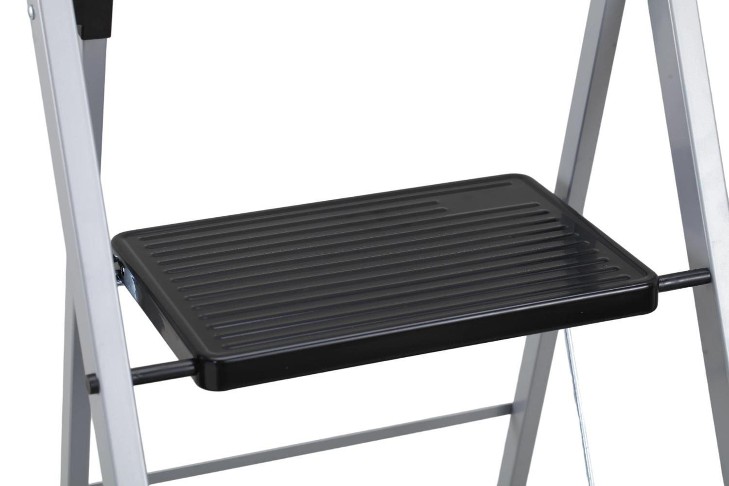 Escalera Tubular Luminas, Gris y Negro, Plagable de 3 Niveles