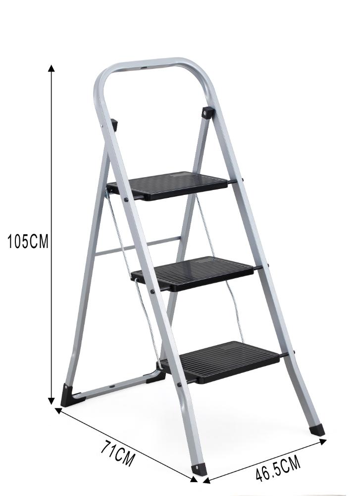 Escalera Tubular Luminas, Gris y Negro, Plagable de 3 Niveles