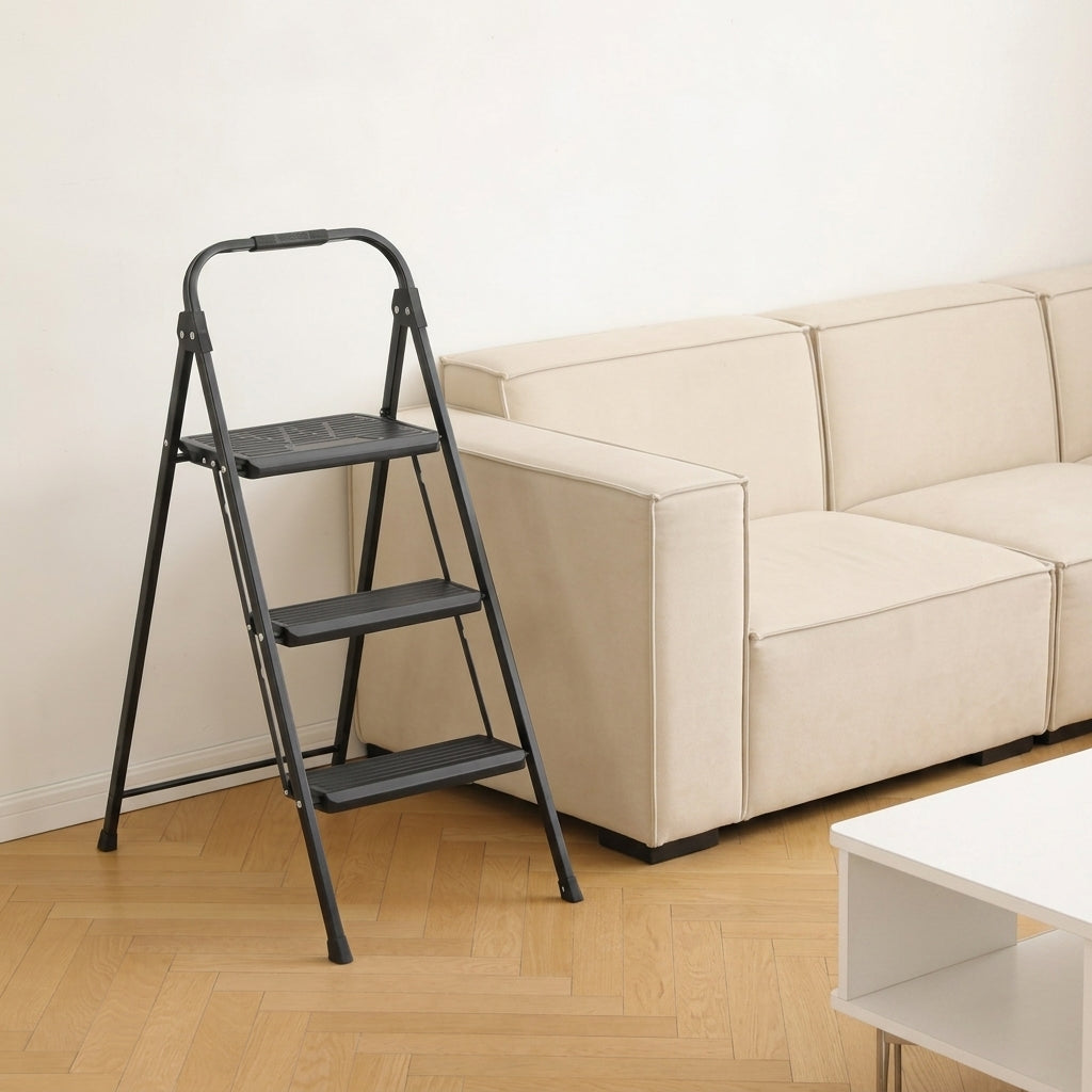Escalera Tubular Alba, Negro, Plagable de 3 niveles