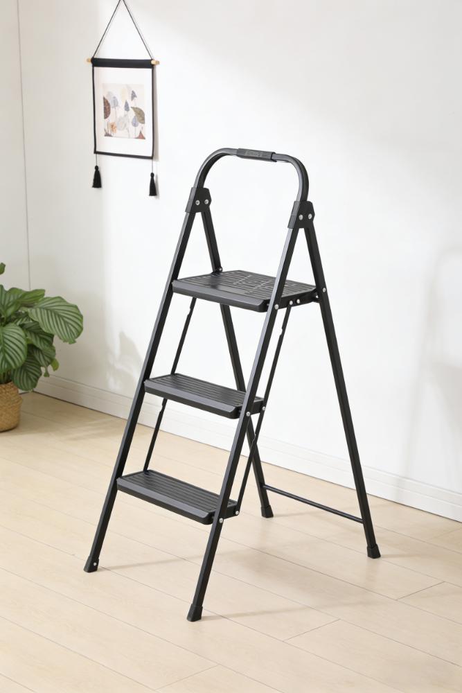 Escalera Tubular Alba, Negro, Plagable de 3 niveles