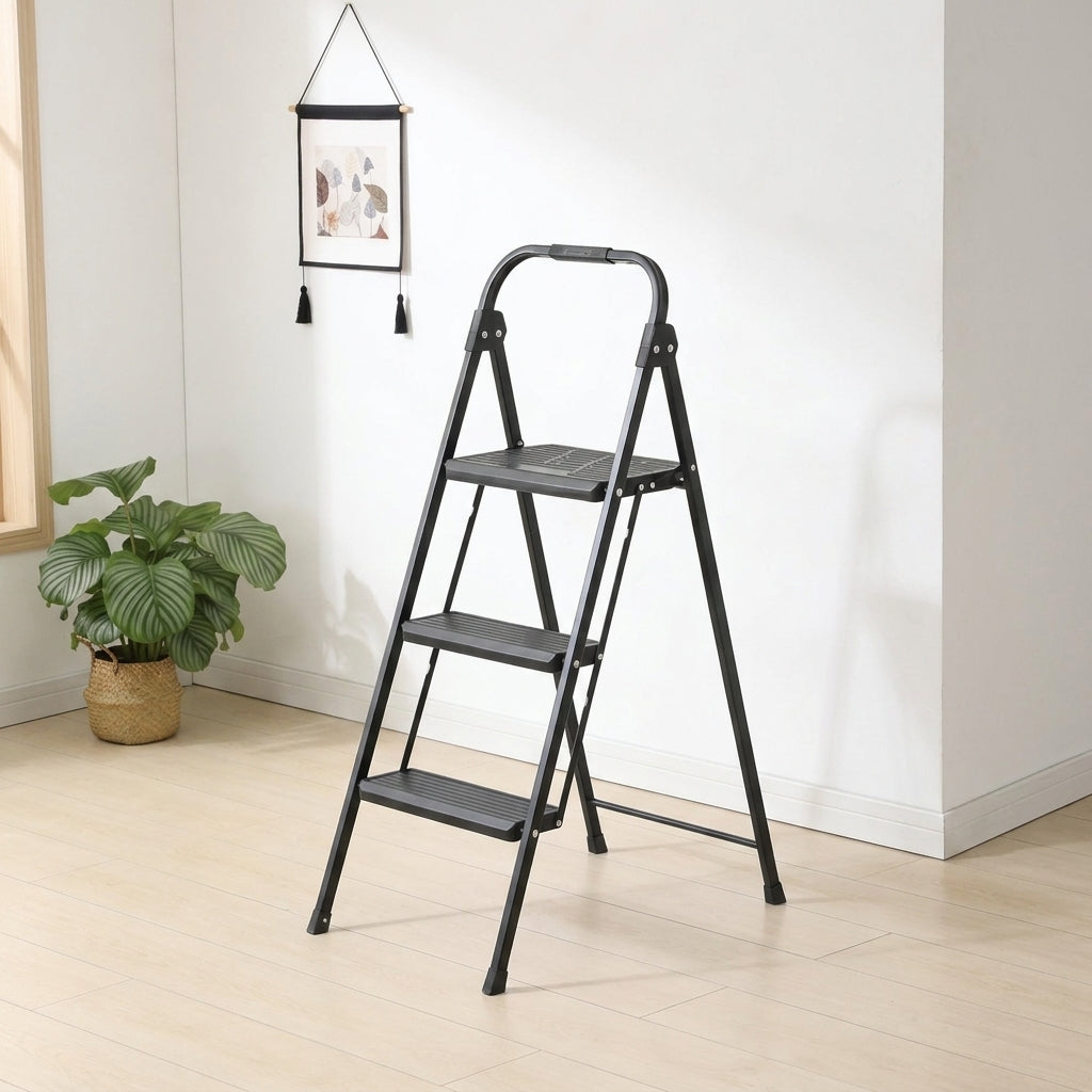 Escalera Tubular Alba, Negro, Plagable de 3 niveles