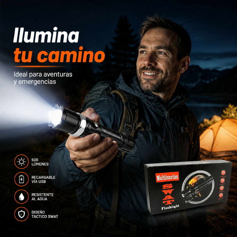 Linterna Táctica Swat Led Metálica Recargable De Alta Potencia