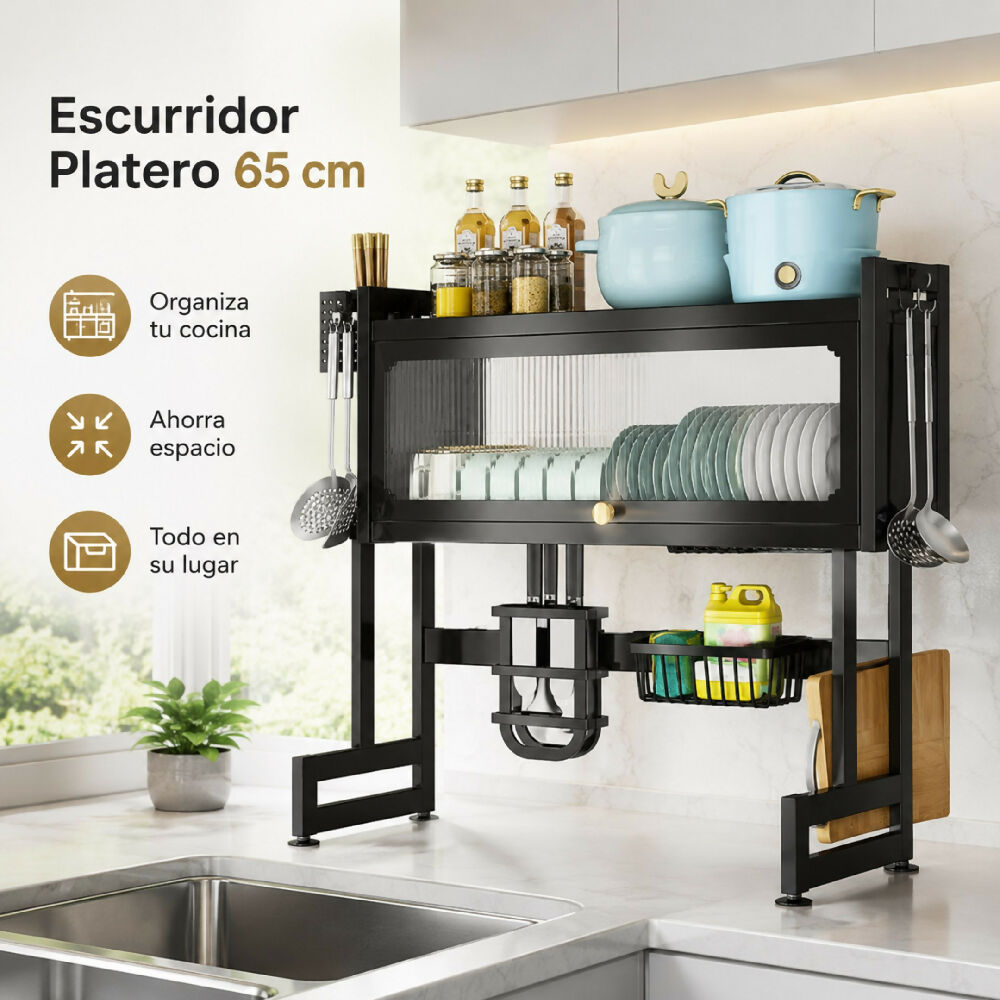 Escurridor De Platos Con Gabinete Y Tapa De 65 Cm Organizador De Loza