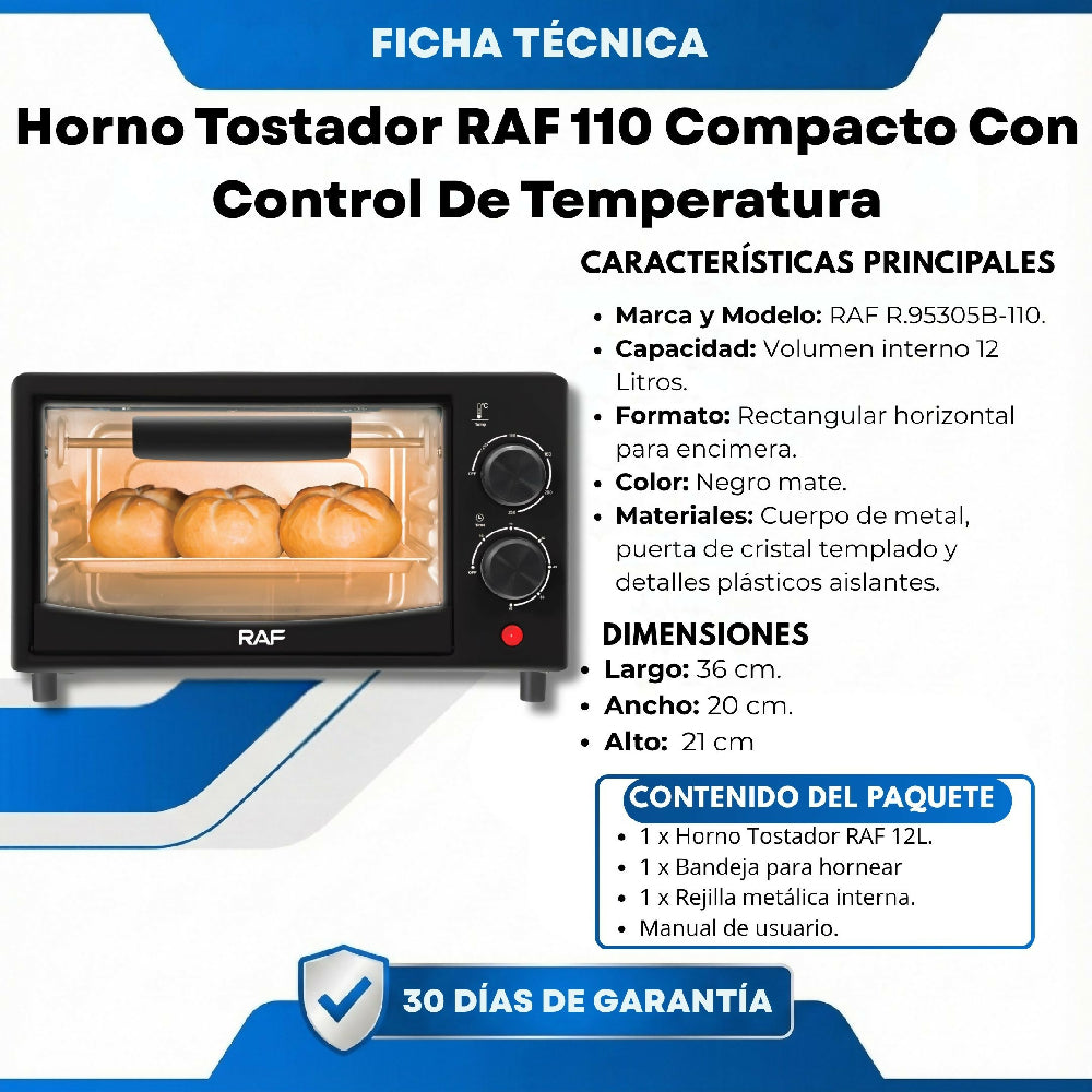 Horno Tostador RAF 110 Compacto Con Control De Temperatura