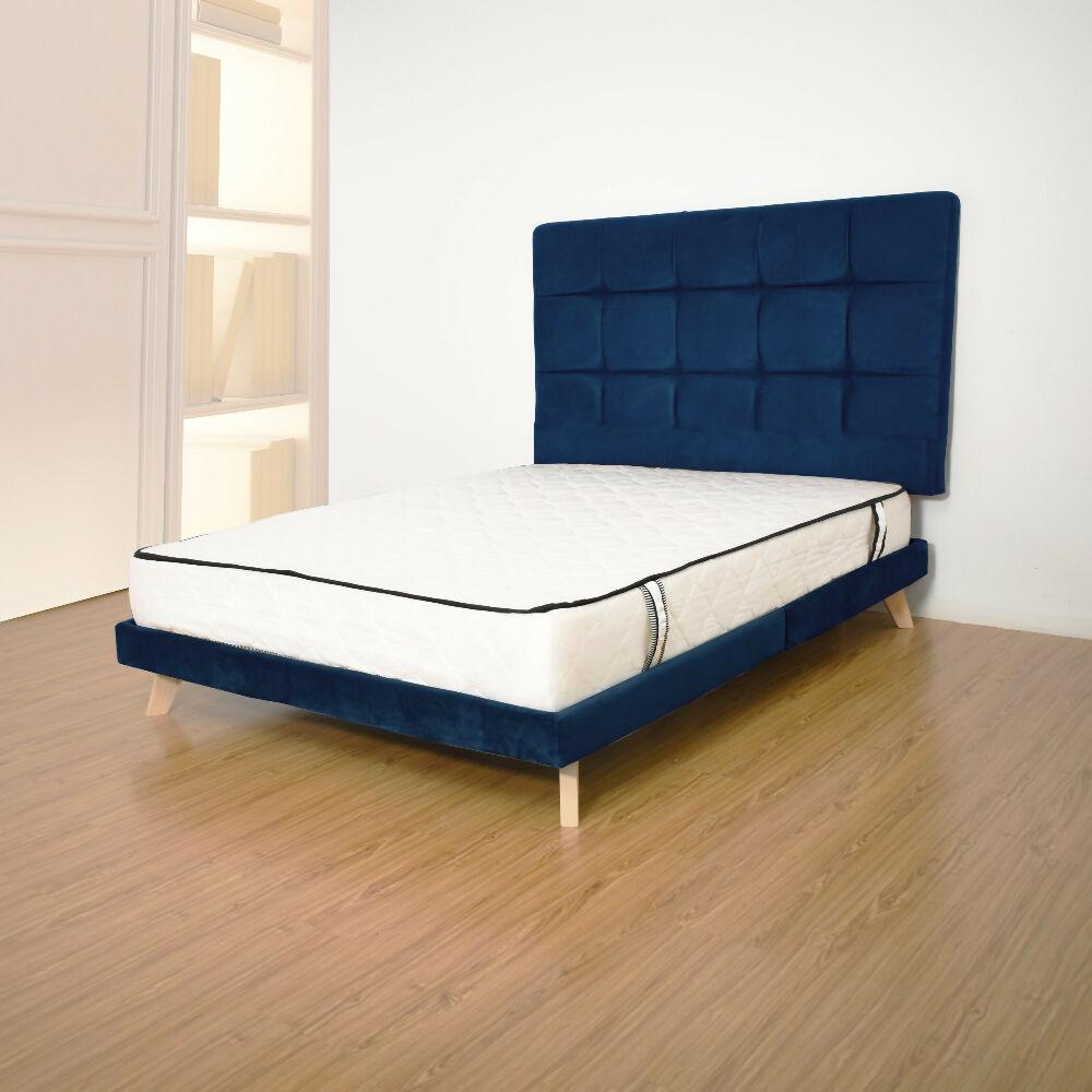 Set Cabecero Capitoneado Brend y Base cama Doble Azul