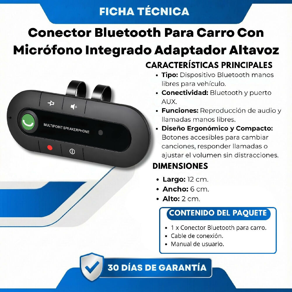 Conector Bluetooth Para Carro Con Micrófono Integrado Adaptador Altavoz