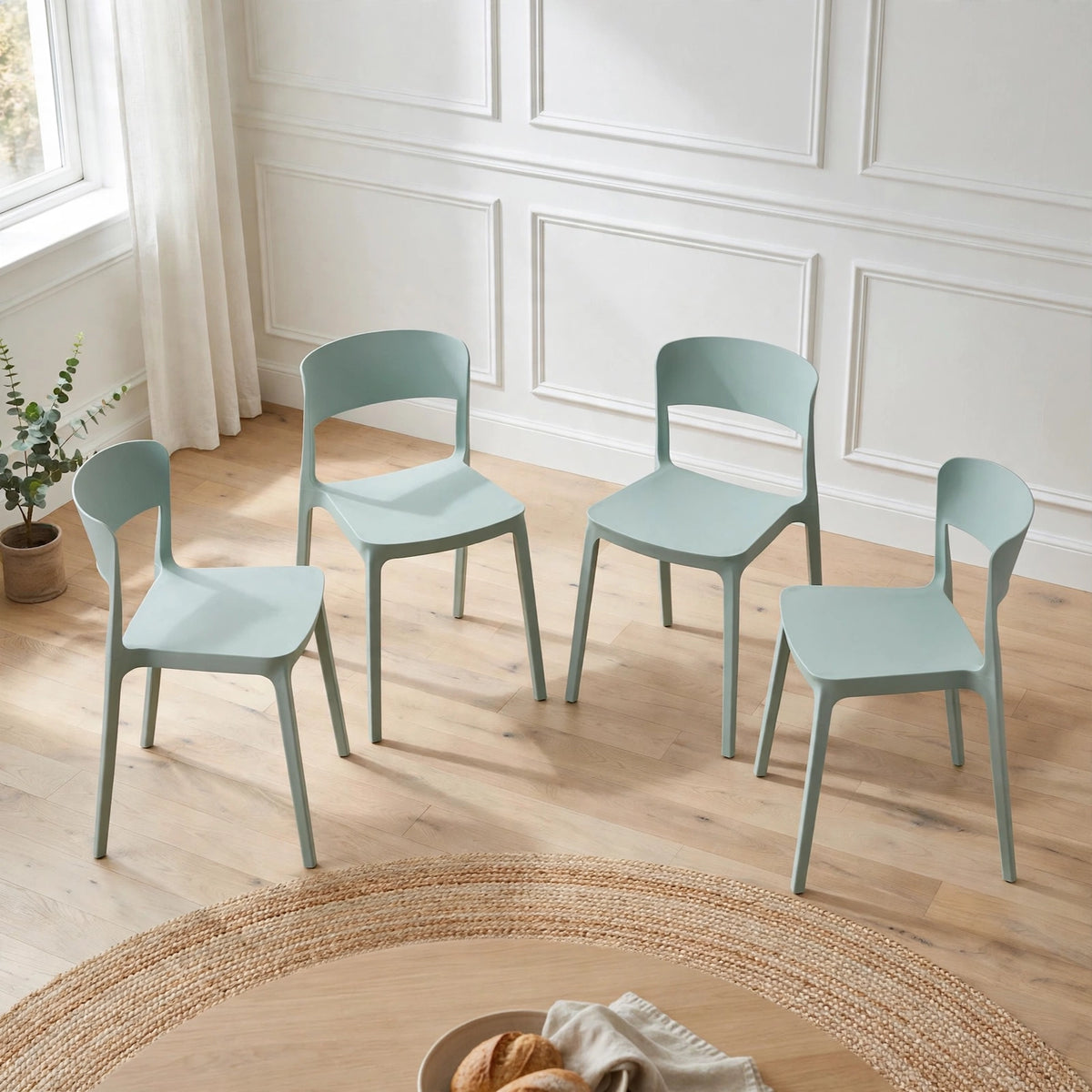 Set de 4 Sillas Mónaco, Color Azul Claro, con Espaldar y Diseño Moderno