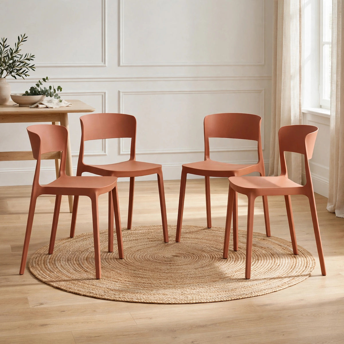 Set de 4 Sillas Mónaco, Color Salmón, con Espaldar y Diseño Moderno