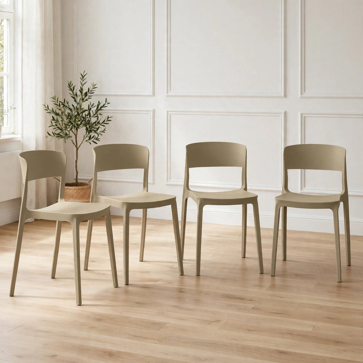 Set de 4 Sillas Mónaco, Color Khaki, con Espaldar y Diseño Moderno
