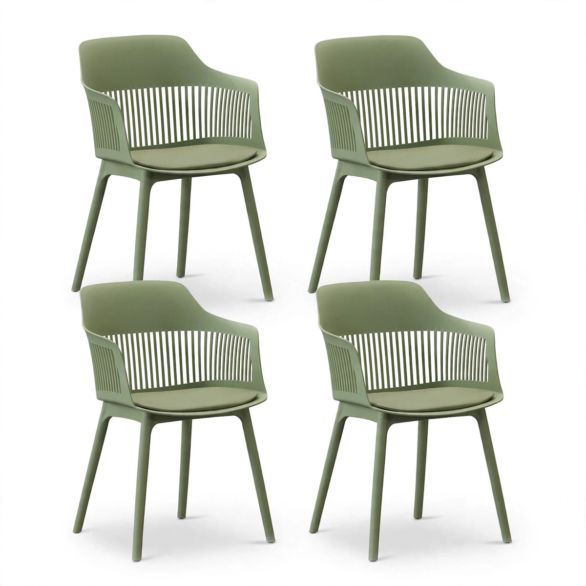 Set de 4 Sillas con Cojín Max, Color Verde, con Espaldar en Rejilla