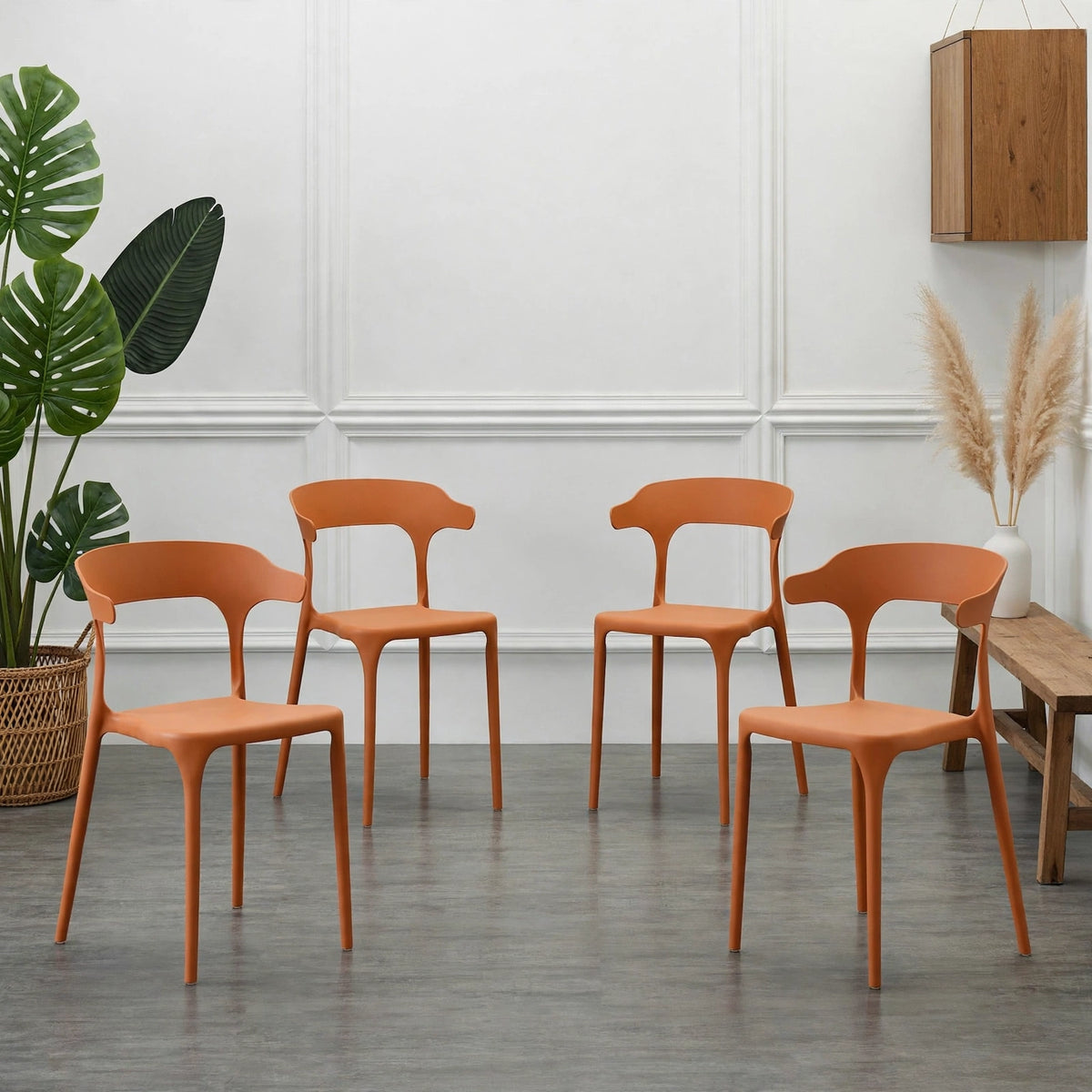 Set de 4 Sillas Elena, Color Terracota, con Espaldar y Diseño Moderno