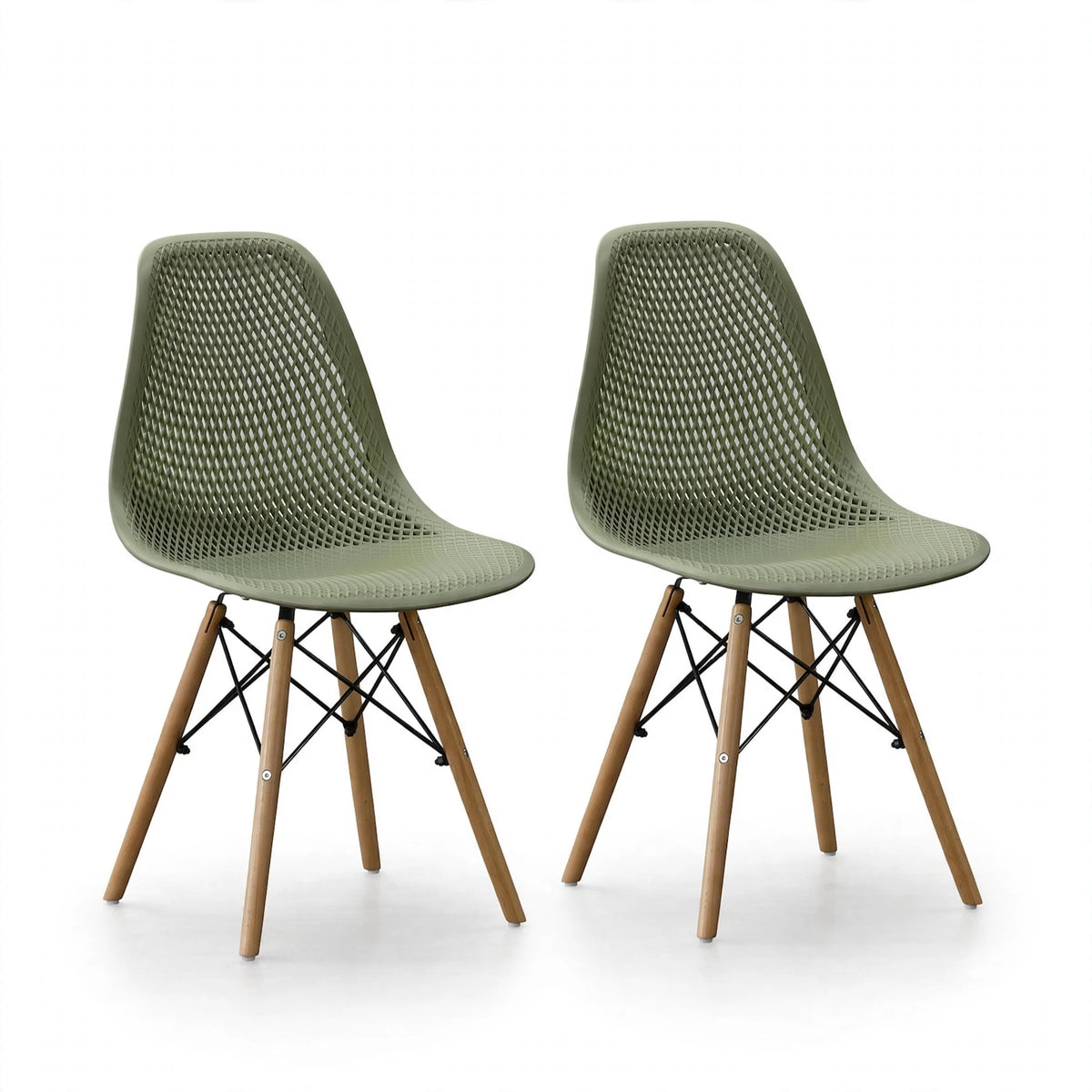 Set de 2 Sillas Aira, Color Verde, con Espaldar y Patas en Madera