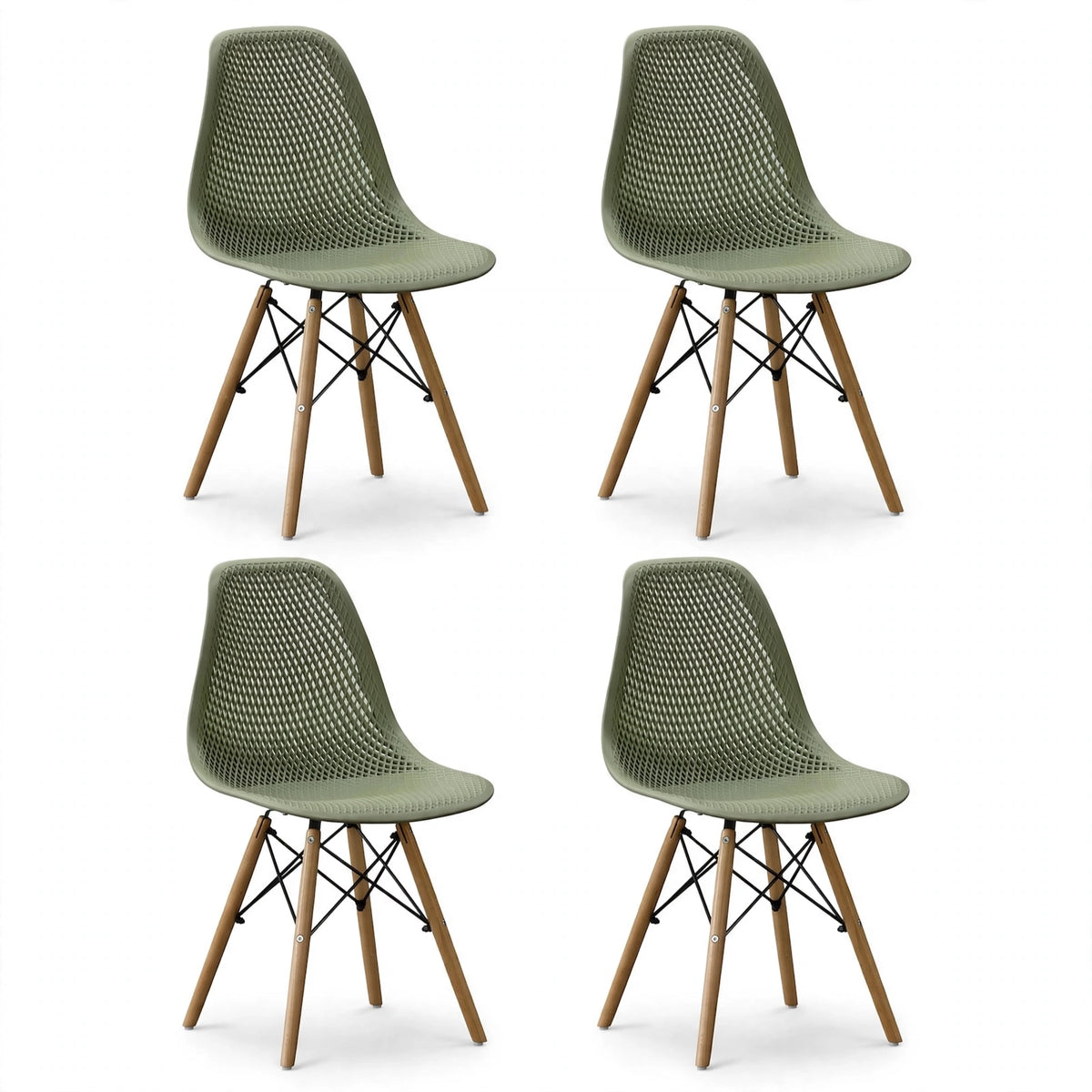 Set de 4 Sillas Aira, Color Verde, con Espaldar y Patas en Madera