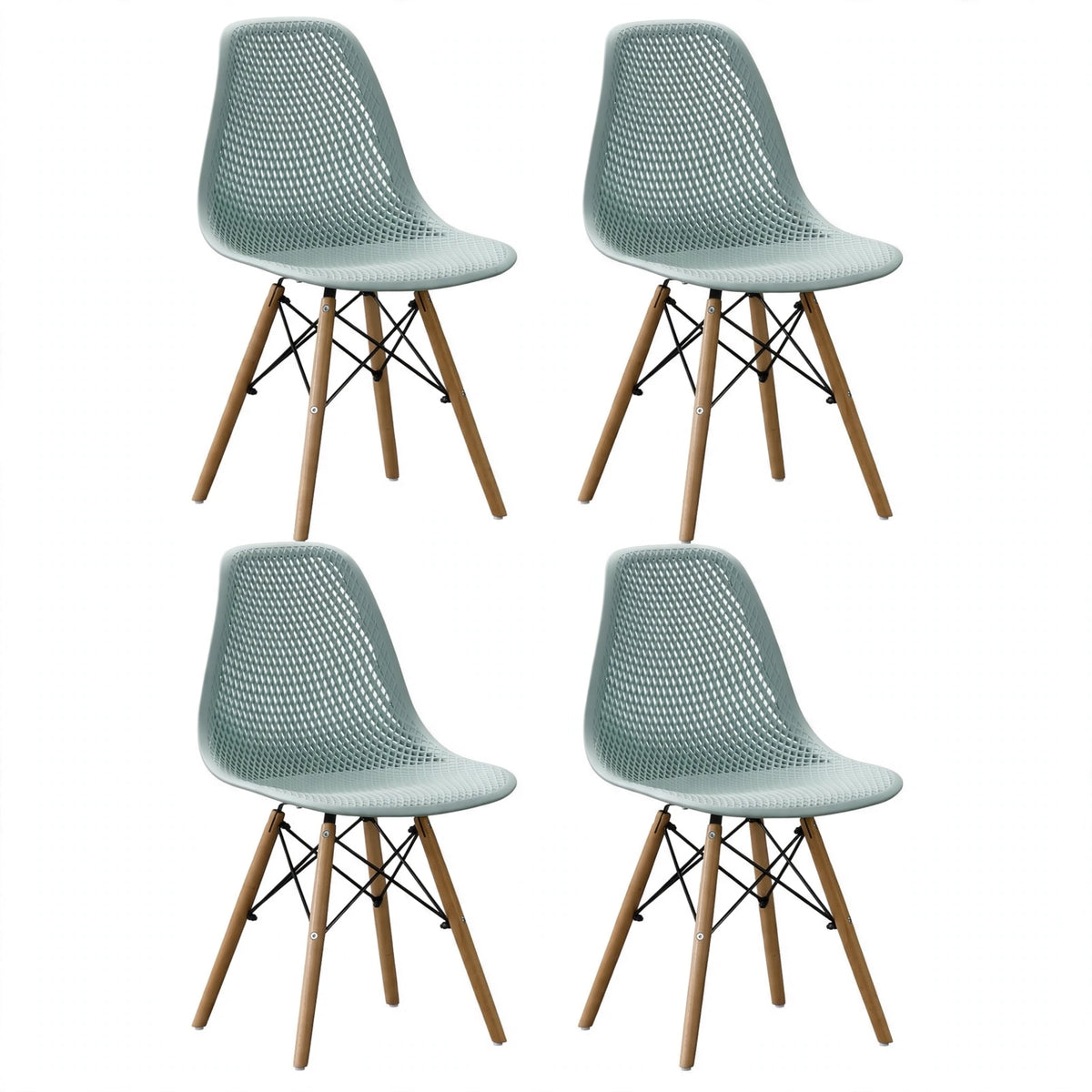 Set de 4 Sillas Aira, Color Azul Claro, con Espaldar y Patas en Madera