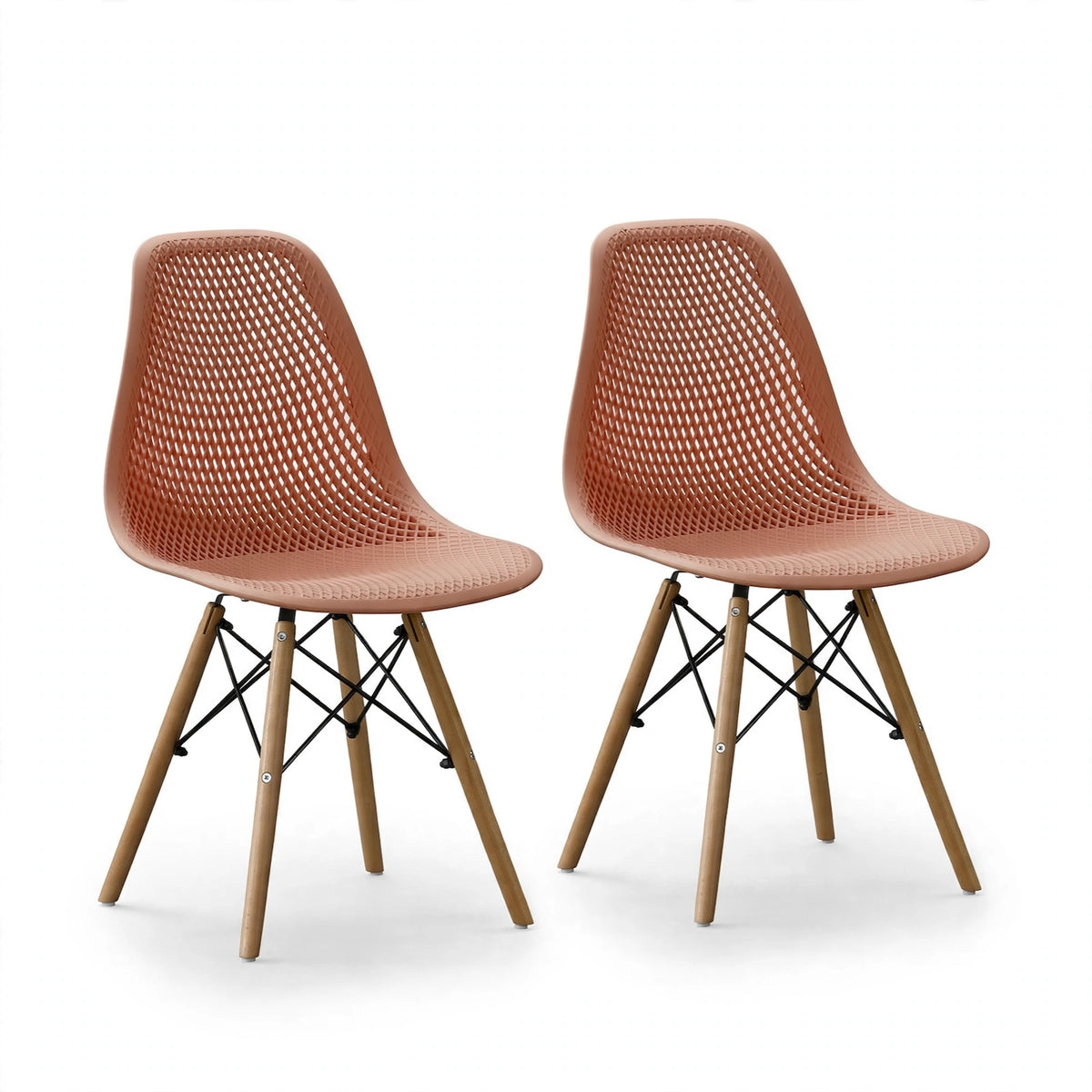 Set de 2 Sillas Aira, Color Salmón, con Espaldar y Patas en Madera