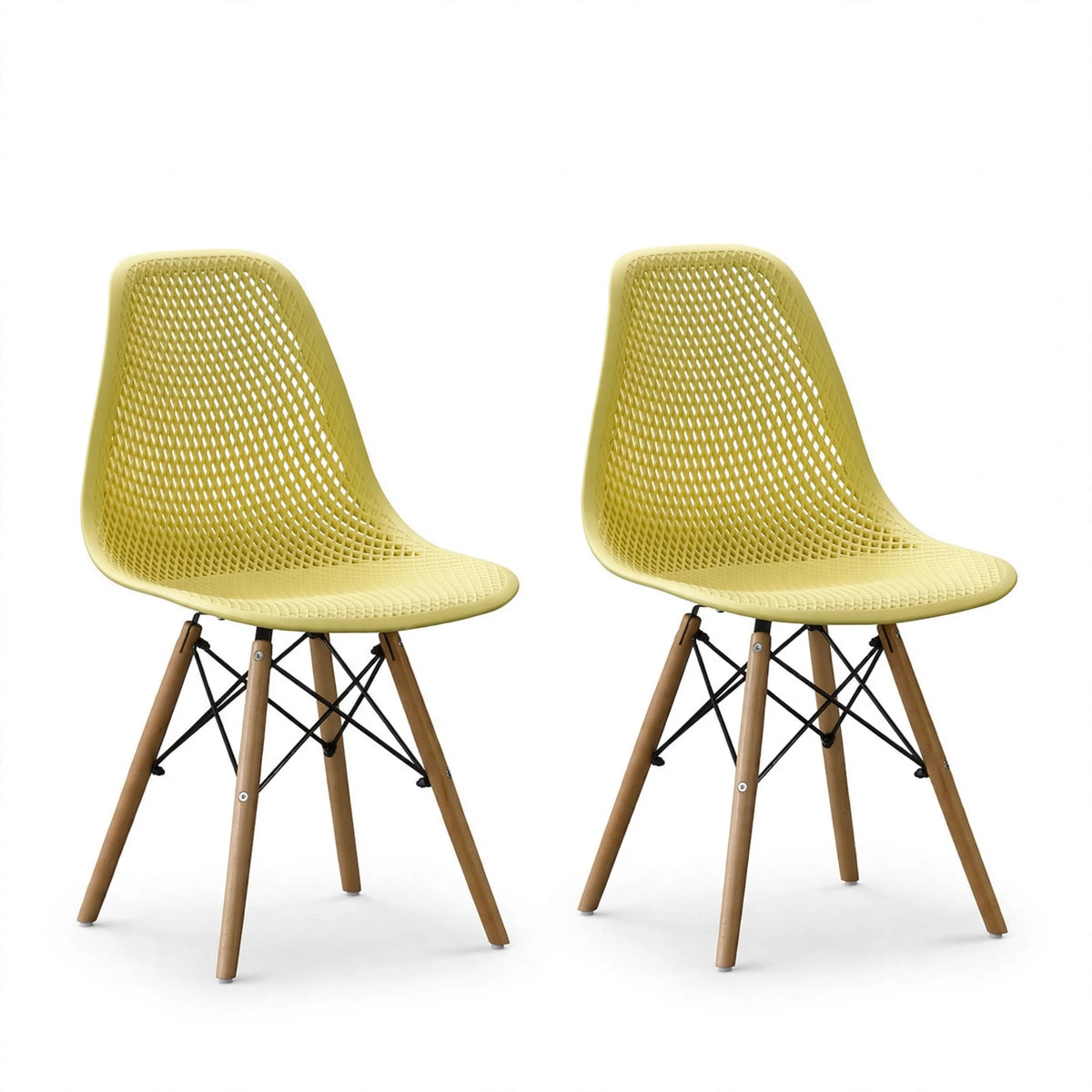 Set de 2 Sillas Aira, Color Amarillo, con Espaldar y Patas en Madera