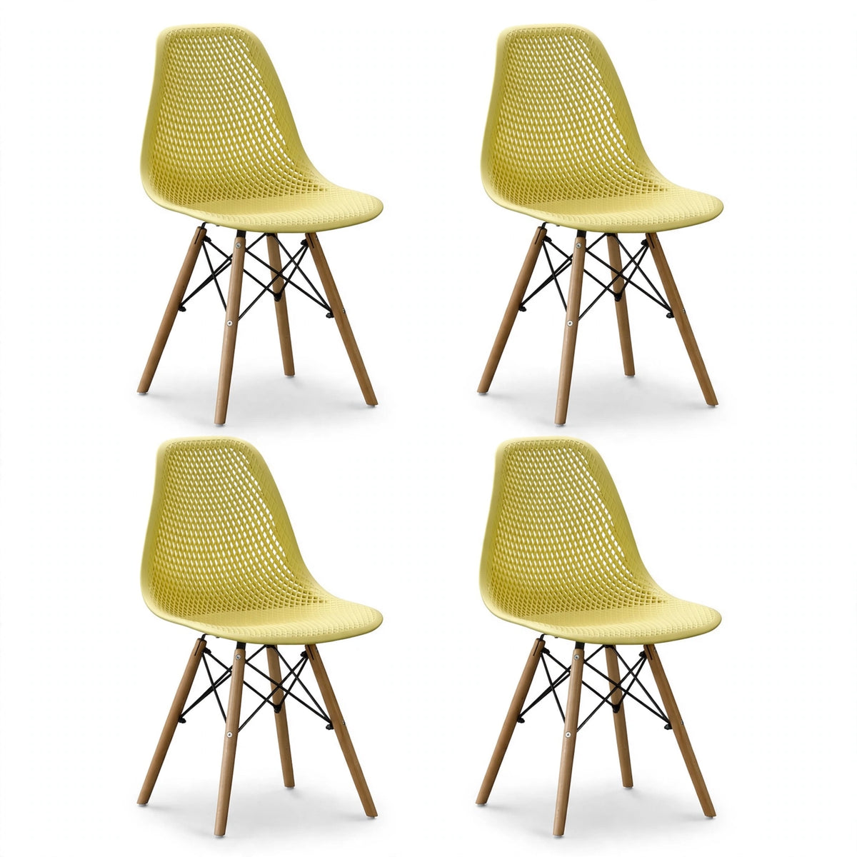 Set de 4 Sillas Aira, Color Amarillo, con Espaldar y Patas en Madera