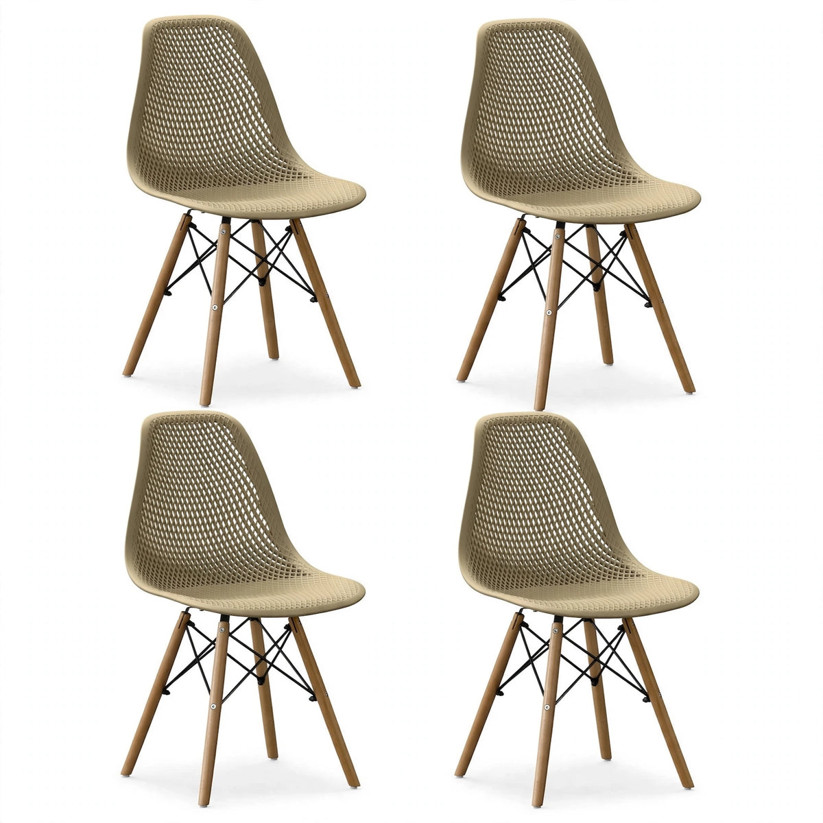 Set de 4 Sillas Aira, Color Khaki, con Espaldar y Patas en Madera
