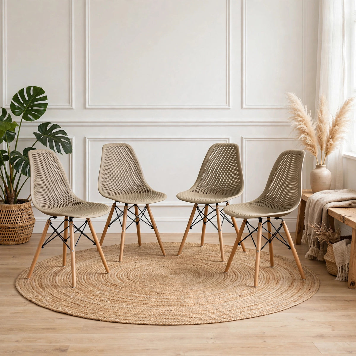 Set de 4 Sillas Aira, Color Khaki, con Espaldar y Patas en Madera